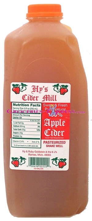 Hy's Cider Mill 100% apple cider, pasteurized, sweet & fresh 0.5 gallon