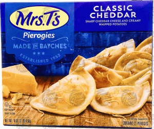 Mrs. T's Pierogies classic cheddar; sharp cheddar cheese and creamy whipped potatoes, folded in pasta shell, 12 ct 16 ounce