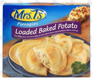 Mrs. T's Pierogies loaded baked potato; sharp cheddar cheese, sour cream & chives, and potatoes seasoned w/bacon, 12 ct 16 ounce