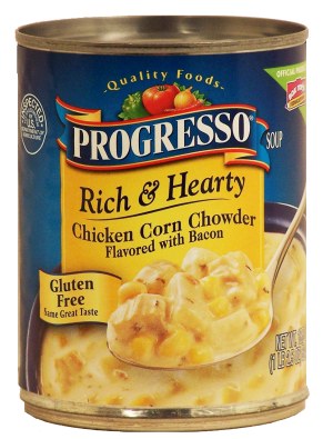 Progresso Rich & Hearty chicken corn chowder flavored with bacon, gluten free 18.5 ounce
