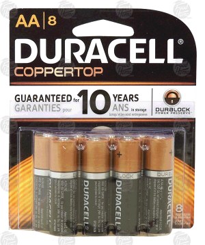 Duracell Coppertop aa alkaline batteries 8 count