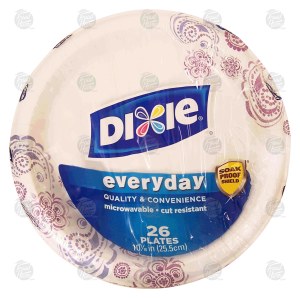 Dixie everyday plates, microwavable, cut resistant, soak proof shield, 10 1/16 inch 26 count