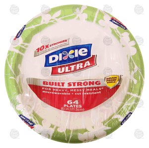 Dixie Ultra plates, microwavable, cut resistant, soak proof shield 64 count