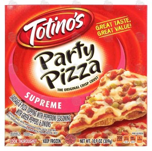 Totino's Party Pizza supreme pizza; sausage & pepperoni pizza with green peppers & onions, crisp crust 10.9 ounce