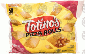 Totino's supreme pizza rolls. sausage & pepperoni seasoned pork, green peppers, chicken, frozen bag, 50 ct. 24.8 ounce