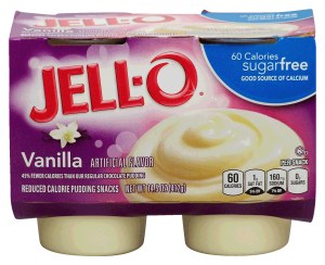 Jell-o vanilla reduced calorie pudding snacks, sugar free, 4 cups, refrigerated item 14.5 ounce