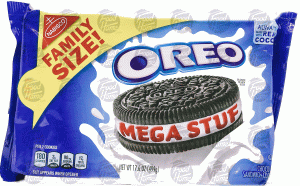 Nabisco mega stuffed oreo cookies, family size, wrapper 17.6 ounce