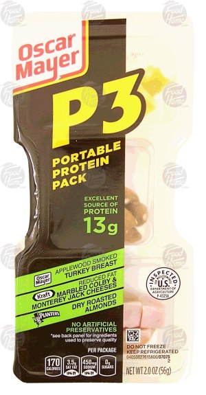 Oscar Mayer P3 portable protein pack, applewood smoked turkey breast, marbled colby & monterey jack cheese, almonds 2 ounce