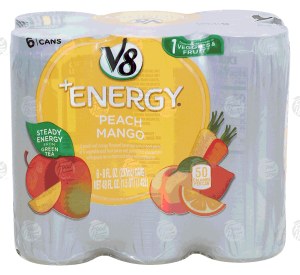 V8 +Energy peach mango flavor 50% juice blend, 8-fl. oz. cans 6 pack