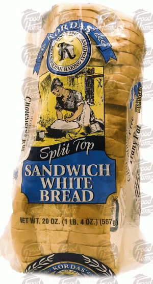 Korda's white sandwich bread, split top sliced loaf 20 ounce