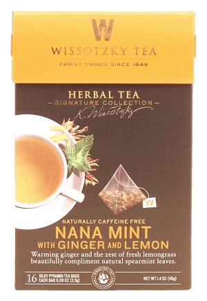 Wissotzky Tea Signature Collection nana mint with ginger and lemon herbal tea, caffeine free, 16-bags 1.4 ounce