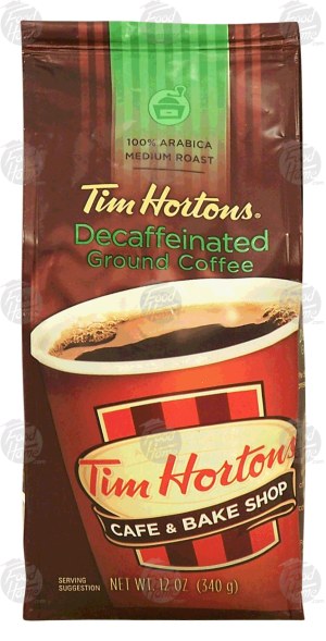 Tim Horton's decaffeinated ground coffee, 100% arabica, medium roast 12 ounce
