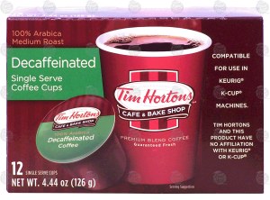 Tim Horton's decaffeinated single serve coffee cups, 100% arabica medium roast, 12 cups 4.44 ounce