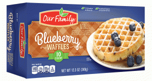 Our Family waffles blueberry flavored, 10-count 12.3 ounce