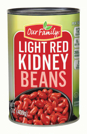 Our Family light red kidney beans, sealed can 15.5 ounce