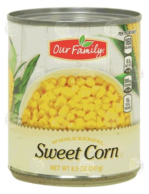 Our Family sweet corn, whole kernel 8.5 ounce