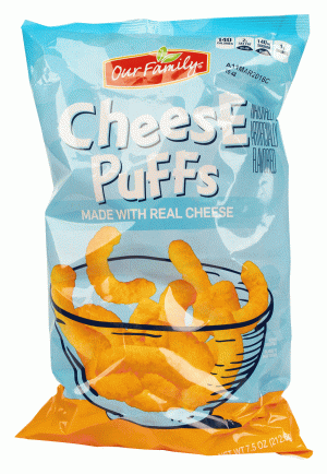 Our Family cheese puffs 7.5 ounce
