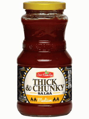 Our Family salsa, medium, thick & chunky 16 ounce