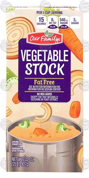 Our Family vegetable stock, fat-free 32 ounce