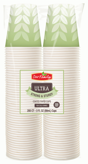 Our Family Ultra coated paper cups for cold drinks, 3-ounce 200 count