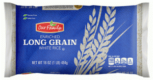 Our Family white rice, long grain enriched 16 ounce
