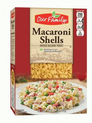 Our Family macaroni shells, small 16 ounce