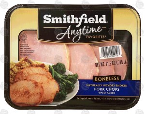Smithfield Anytime pork chops, boneless, water added, hickory smoked 11.5 ounce