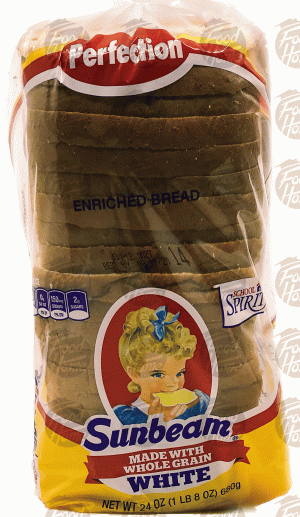 Sunbeam sliced white bread loaf made with whole grain 24 ounce