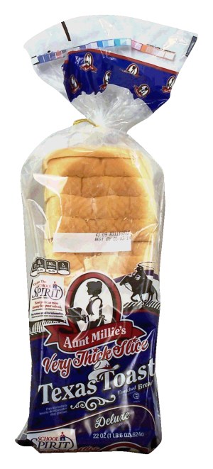 Aunt Millie's Texas Toast very thick slice, white enriched bread loaf, deluxe 22 ounce