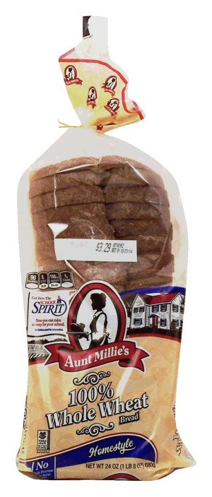 Aunt Millie's Homestyle 100% whole wheat sliced bread loaf 24 ounce