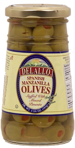 Delallo spanish manzanilla olives stuffed with minced pimento 5.75 ounce