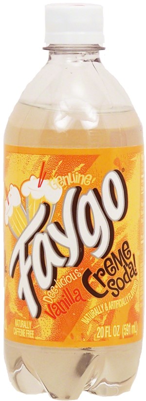 Faygo vanilla creme soda, caffeine free 20 ounce