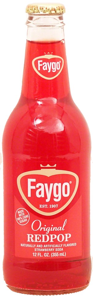 Faygo original redpop, strawberry flavor soda, 100% cane sugar 12 fluid ounce
