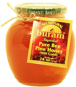 buram imported pure bee pine honey with comb 16 ounce