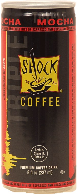Shock mocha coffee drink, three hits of espresso and cocoa and cream 8 fluid ounce