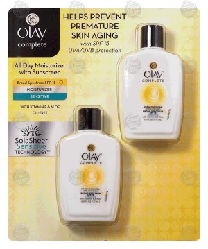 Olay Complete moisturizer with sunscreen, sensitive with viamin e & aloe, 6-fl. oz. 2 pack