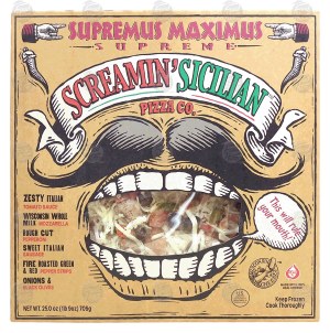 Screamin' Sicilian Supremus Maximus supreme pizza w/ tomato sauce, mozzarella, pepperoni, sweet italian sausage, onions, olives, peppers 25 ounce