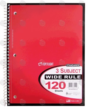 Top Flight Standards 3 subject wide rule notebook, 120 sheets, 10.5in x 8in 1 count