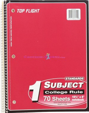 Top Flight 1 subject college rule notebook, 70 sheets, 10.5in x 8in 1 count