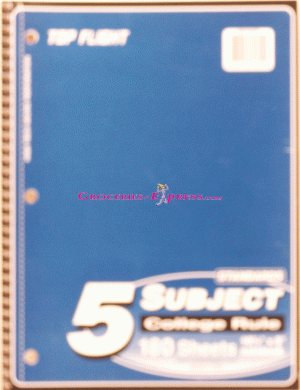 Top Flight 5 subject college rule notebook, 180 sheets, 10.5in x 8in 1 count