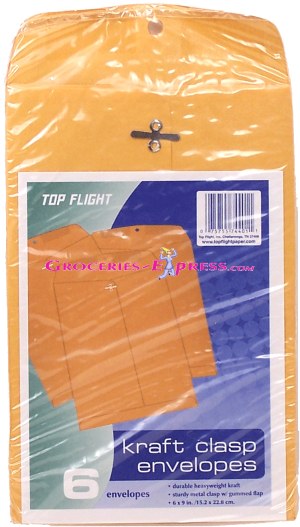 Top Flight kraft clasp envelopes, durable heavyweight, 6 x 9 in. 6 pack