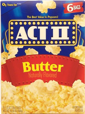 Act II butter flavor microwave popcorn, 6-pack, 100% whole grain 16.5 ounce