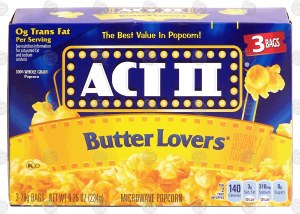Act II Butter Lovers microwave popcorn, 3 bags 8.25 ounce