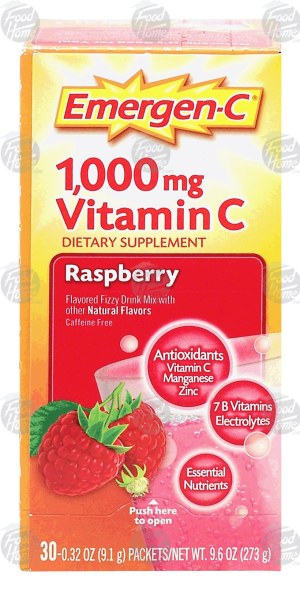 Emergen-C vitamin c 1,000-mg dietary supplement, raspberry flavored fizzy drink mix packets 30 count