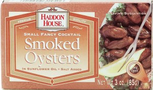 Haddon House small fancy cocktail smoked oysters in sunflower oil, salt added 3 ounce