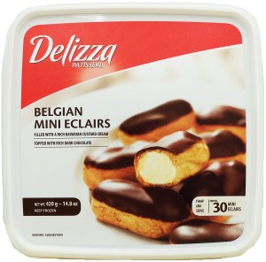 Delizza belgian mini eclairs filled with a rich bavarian custard cream topped with real belgian chocolate,30 14.8 ounce