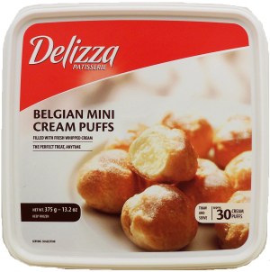 Delizza belgian mini cream puffs filled with fresh whipped cream. 30-count 13.2 ounce