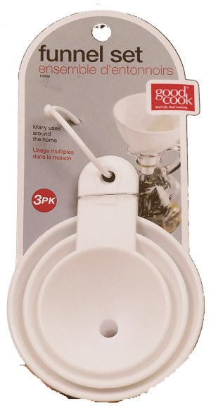Good Cook funnel set, 3 sizes on ring, plastic 3 count