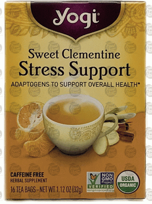 Yogi Stress Support sweet clementine flavor 16-tea bags, caffeine free 1.12 ounce