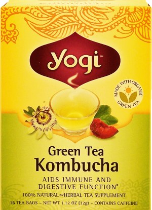 Yogi Green Tea Kombucha herbal tea supplement aids immune and digestive function, contains caffeine, 16-bags 1.12 ounce